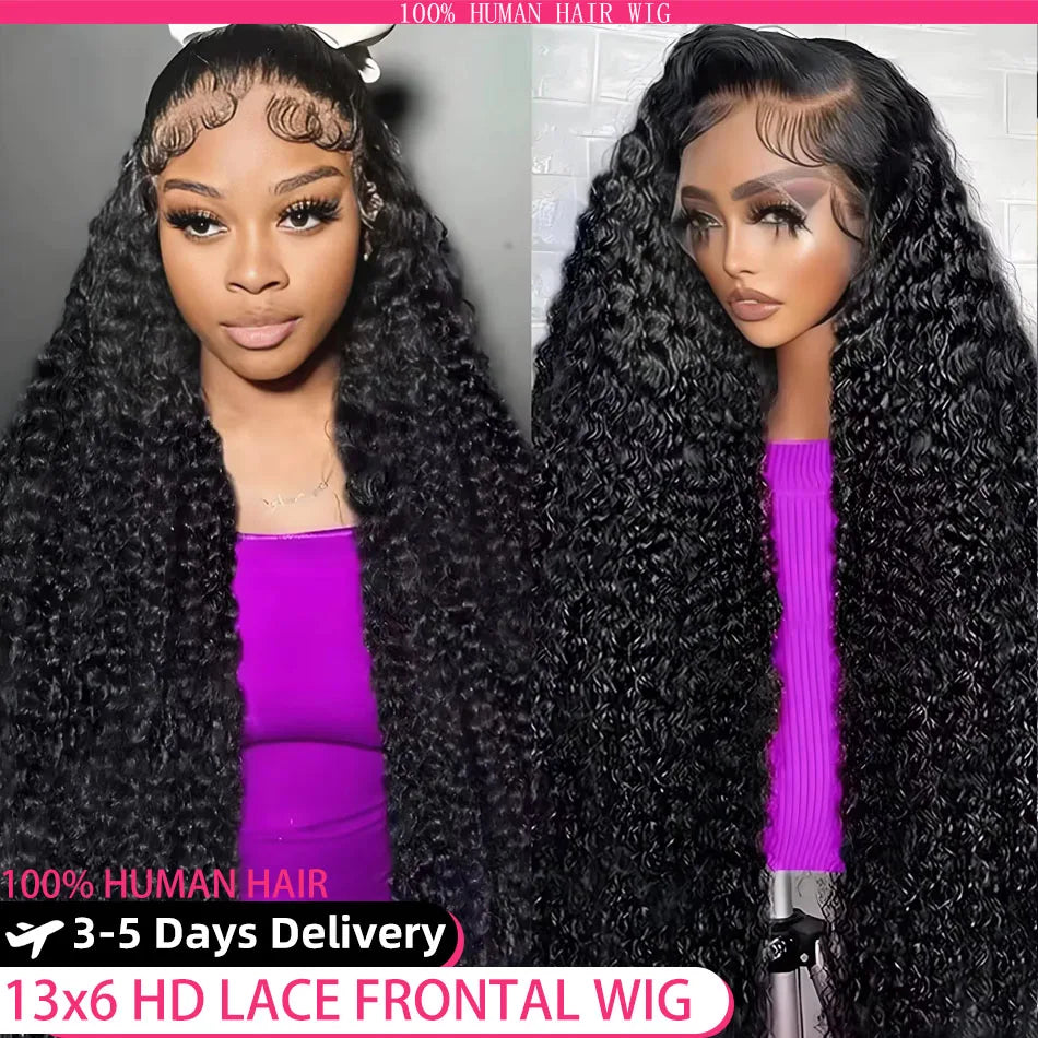 Deep Wave Human Hair Wig with HD Lace Options