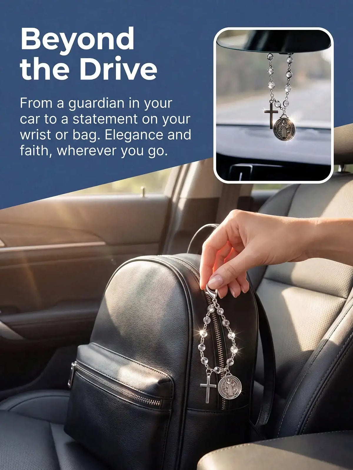 St Benedict Medal Cross Car Charm, Religious Travel and Car Interior Decor