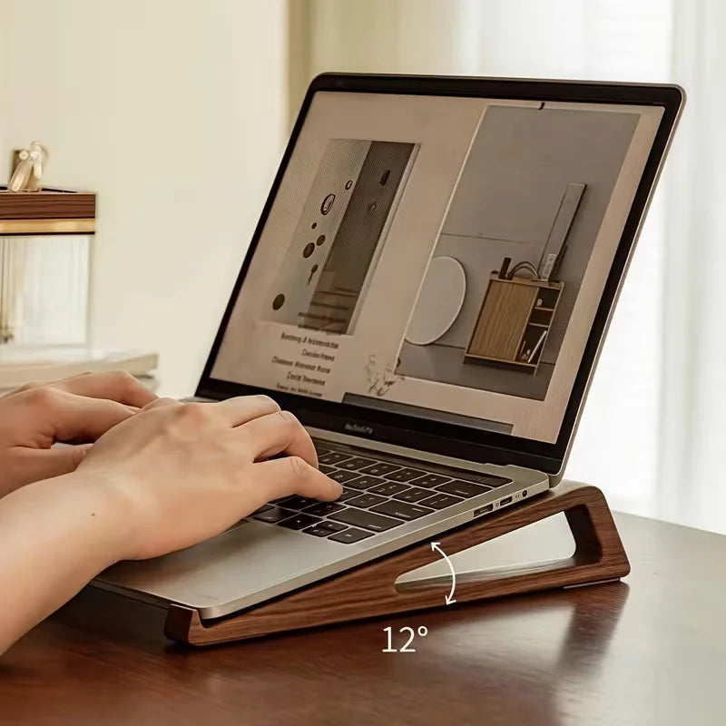 Soporte portátil plegable de madera para portátil: ángulo ergonómico ajustable de 12°, elevador de escritorio de bambú compacto para tabletas y portátiles