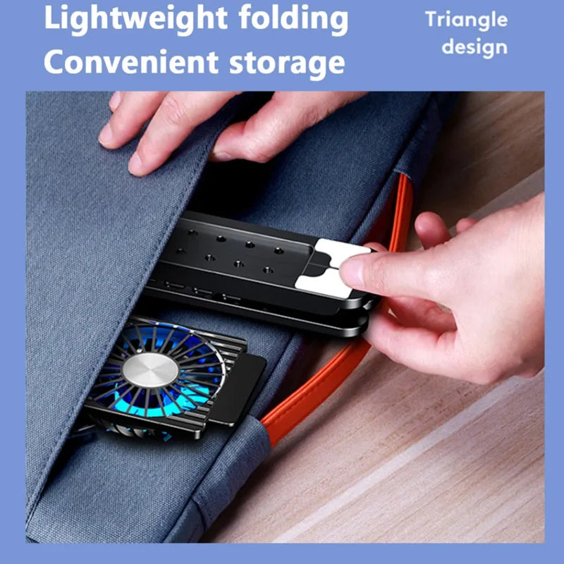 Base refrigerante plegable para portátil con 4 ventiladores — Soporte ajustable para notebook de 13 a 17.3 pulgadas