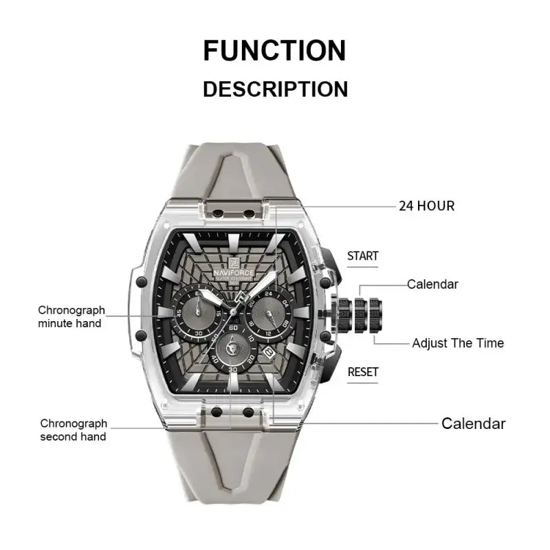 NAVIFORCE Top-Marke Herrenuhr, multifunktionaler Chronograph mit nachleuchtenden Zeigern, wasserdicht bis 30 m, Silikonarmband, Original-Herrenuhr