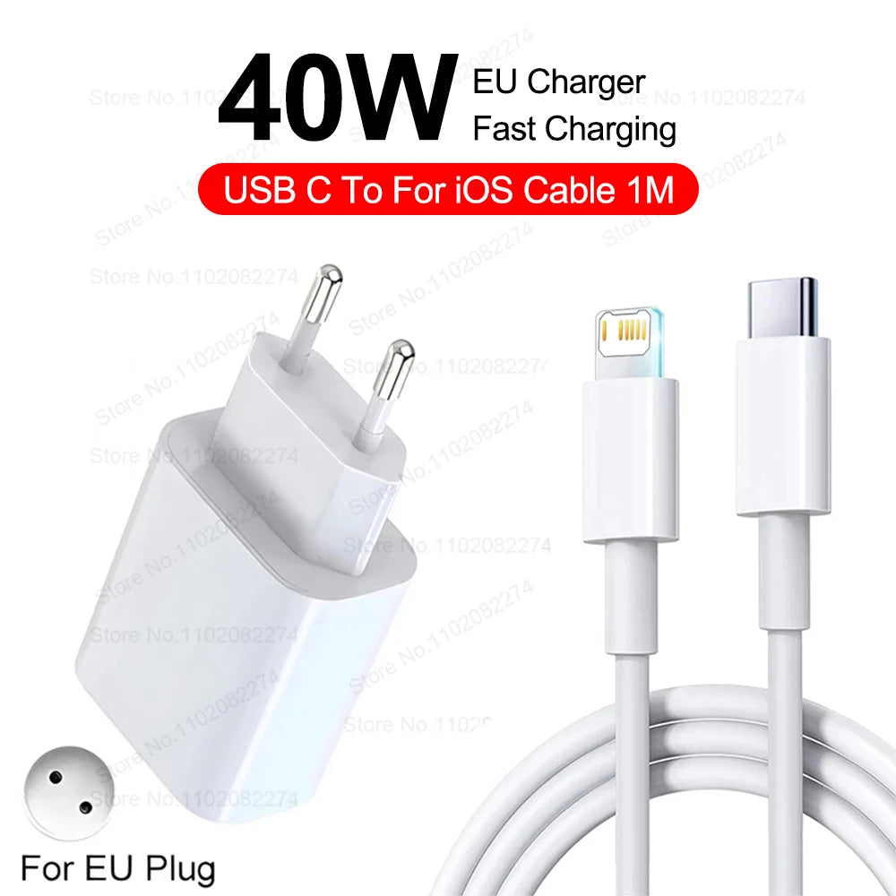 Chargeur original 40W pour iPhone USB Type C Chargeur rapide pour iPhone 17 16 15 14 13 12 11 Pro Max Plus Câble de charge PD Accessoires