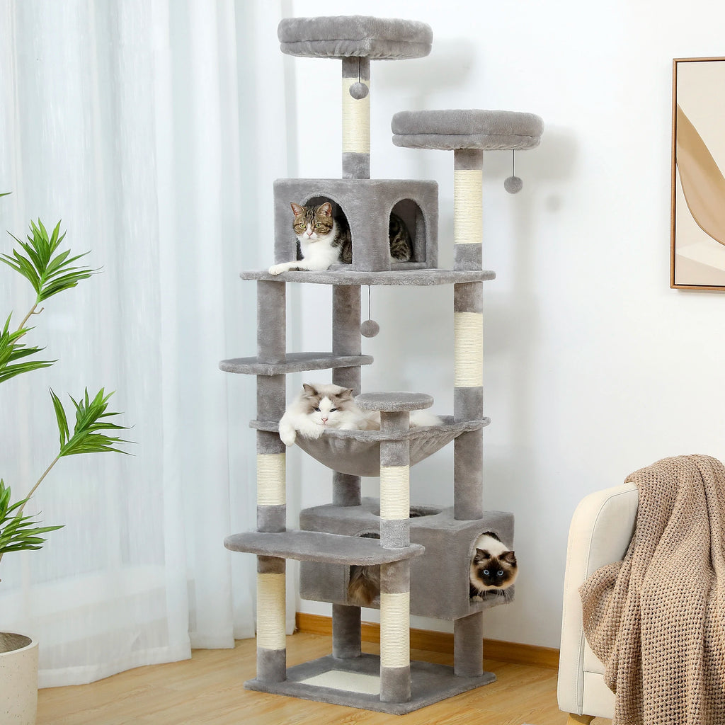 Torre rascador para gatos extragrande de varios niveles con hamaca y condominio