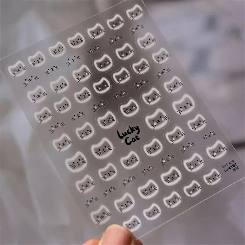 White Halo Dyeing Cat Face Cup Black Orange Toy Umbrella Love Heart Kitty Cake Embossed Relief Nail Art Stickers Manicure Decals