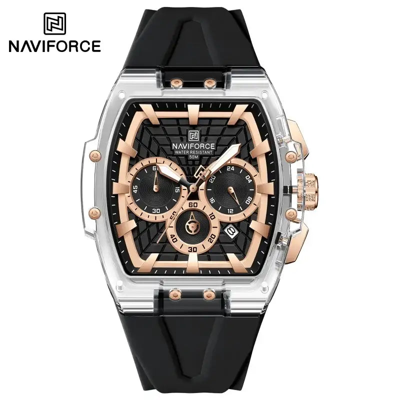 NAVIFORCE Top-Marke Herrenuhr, multifunktionaler Chronograph mit nachleuchtenden Zeigern, wasserdicht bis 30 m, Silikonarmband, Original-Herrenuhr