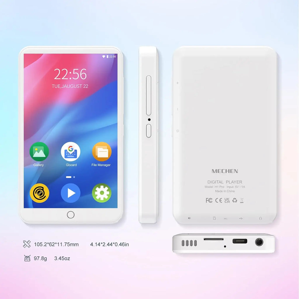 MECHEN 16GB MP3-Player mit Android 9.0, Bluetooth und WiFi, mit Spotify, Audible und Pandora, bis zu 512 GB (Weiß)
