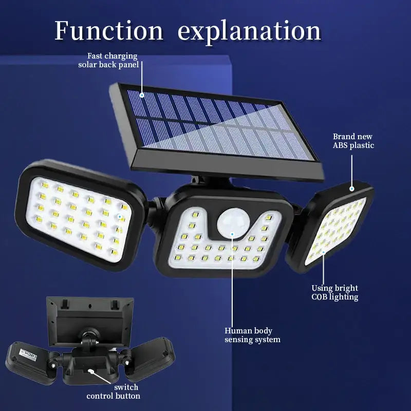 Solar-Wandleuchte für den Außenbereich mit 3 bewegungsgesteuerten Leuchten, verstellbar, wasserdicht, solarbetrieben, Sicherheitslampe und Strahler für Garten, Terrasse und Wege
