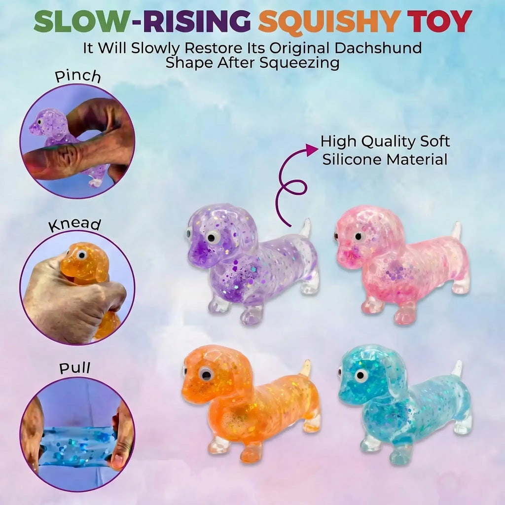 1Pc Transparent Colorful Dachshund Squeeze Toy, Sausage Dog Stretch Sensory Fidget for Stress Relief, Kids Classroom Prizes, Back to School Party Favors, Christmas Stocking Stuffers