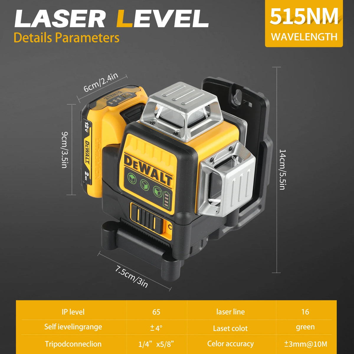 Nivel láser verde Dewalt DW089LG 12V 2026, 12 líneas, 3 lados, 360° vertical y horizontal para proyectos en interiores y exteriores, litio