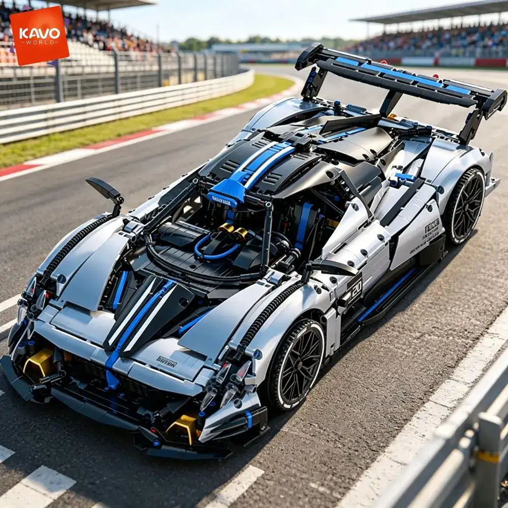 KAVOWORLD Set de construcción de coche de carreras a escala 1:8, modelo STEM de bricolaje de 3526 piezas con motor y alerón de pista