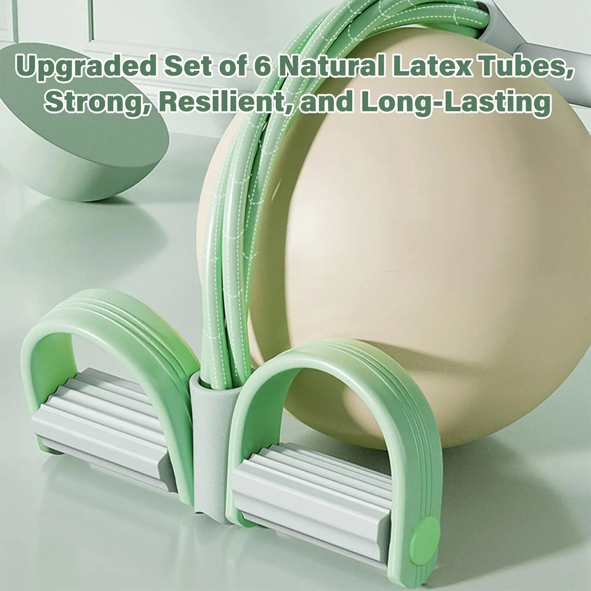 Natural Rubber Pedal Resistance Bands, 6 Tubes with Handles, Yoga Pedal Puller for Full-Body Home Workouts