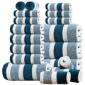 Ensemble de 18 serviettes de bain de luxe, serviettes en polyester douces à séchage rapide pour la maison, l'hôtel et le spa, bleu marine et rayé