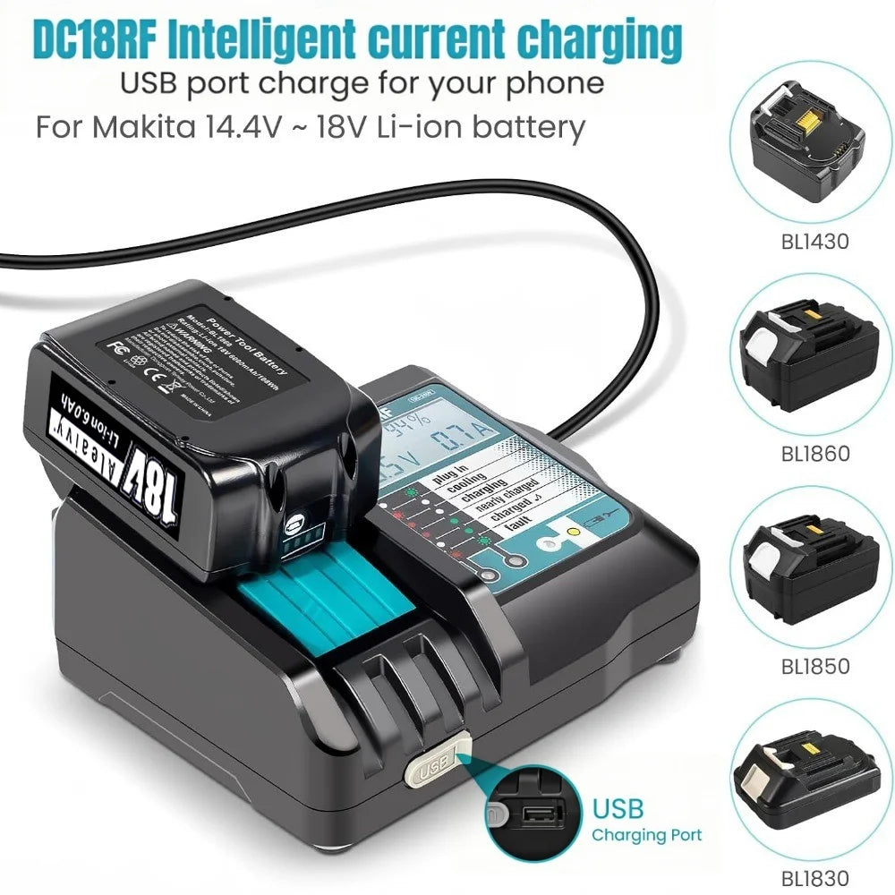 DC18RF Li-ion Battery Charger 3.5A Charging Current for Makita 14.4V 18V BL1830 Bl1430 DC18RC DC18RA Power tool with USB