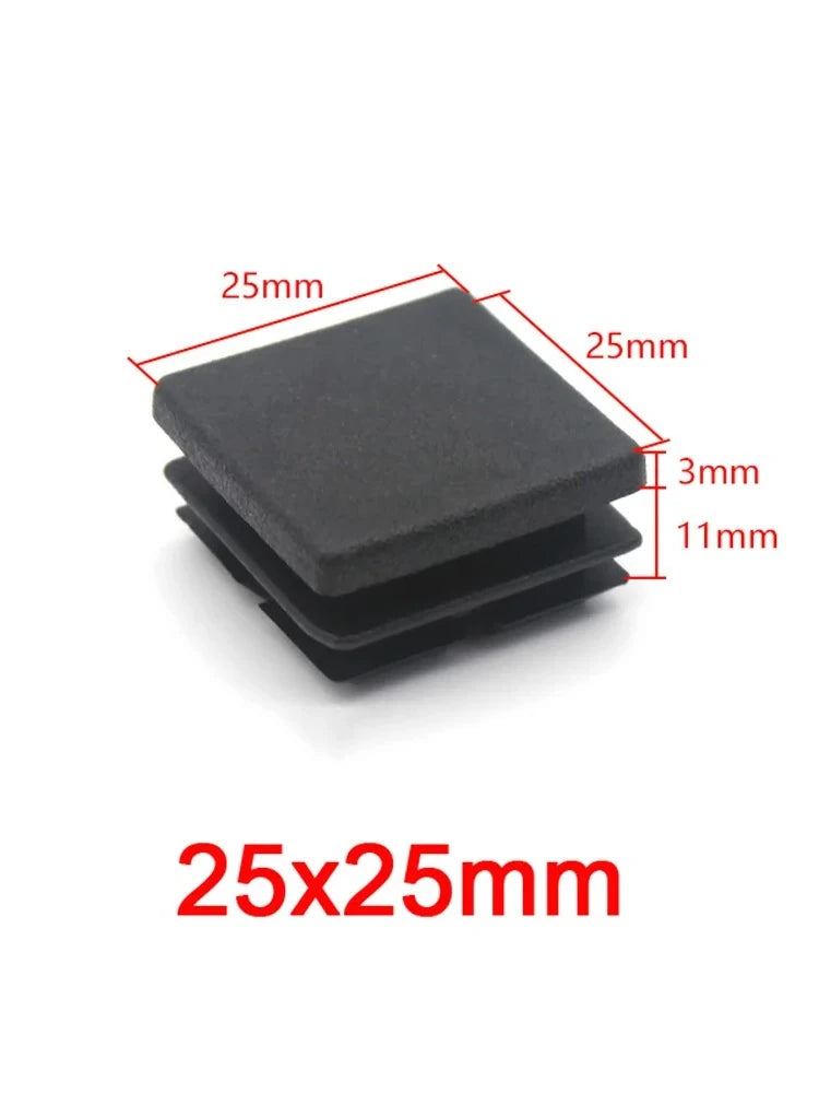 Bouchons d'extrémité noirs carrés en plastique 13x13mm-120x120mm pour pieds de meubles, inserts de tubes, bouchons décoratifs anti-poussière