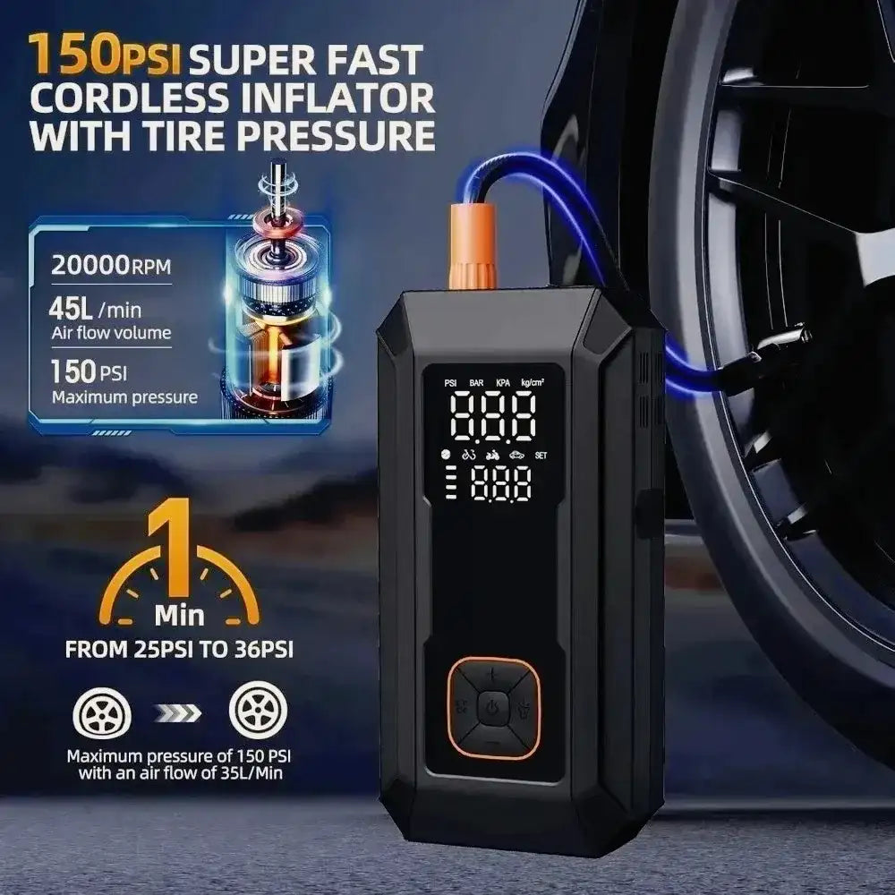 ジャンプスターター エアコンプレッサー搭載 3000A 150PSI ポータブルカーバッテリージャンプスターター 9.0Lガソリン/8Lディーゼル車対応 12Vバッテリー充電器