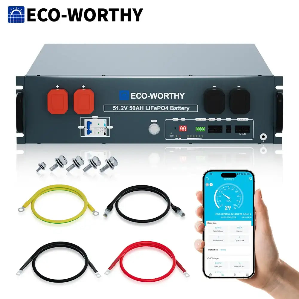 Batería LiFePO4 para rack de servidores de 48V 50Ah, montaje en rack 3U con Bluetooth y Wi-Fi, BMS inteligente, CAN/RS485
