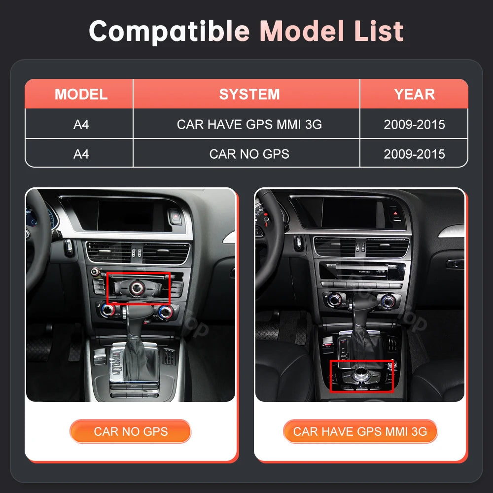 Pantalla táctil CarPlay Android Auto para Audi A4 S4 B8 – 8,9"/12,3"