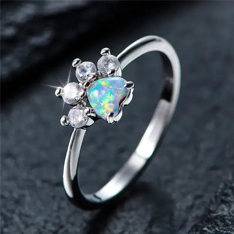 Anillo de ópalo de fuego azul - Joyería de boda con forma de corazón para mujer