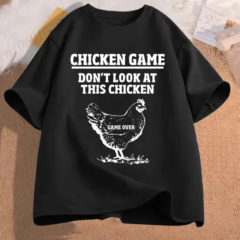 T-shirt homme amusant « Chicken Game Don't Look At The Chicken » – T-shirt imprimé – Hauts de mode pour hommes et femmes – Ropa Hombre