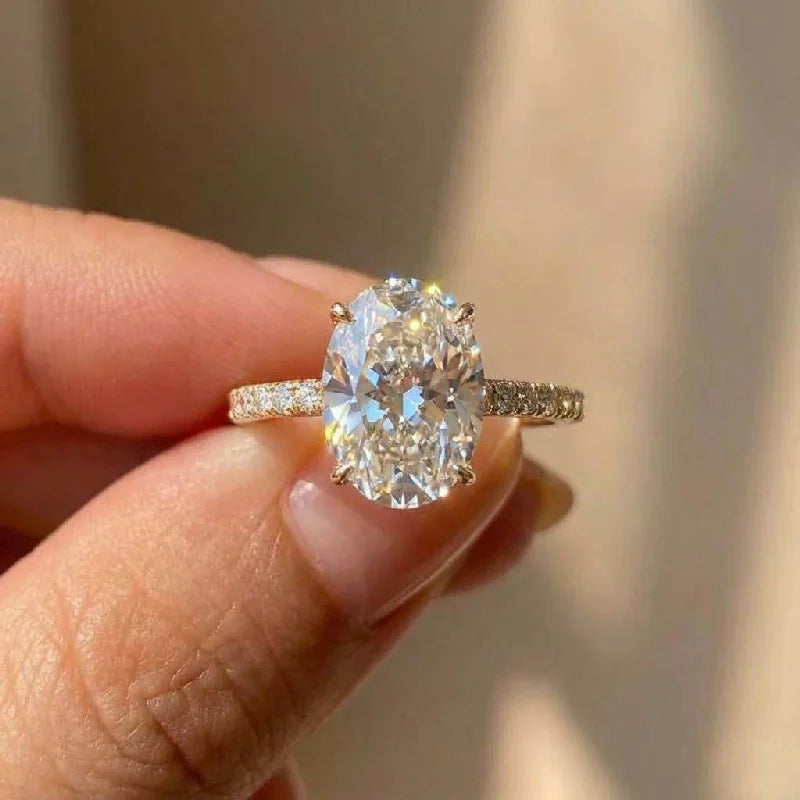 Bagues en Argent Sterling 925 Zircon Brillant Magnifique Pierre Ovale pour Femmes Cadeau Fiançailles Mariage Bijoux Fins de Luxe de Haute Qualité
