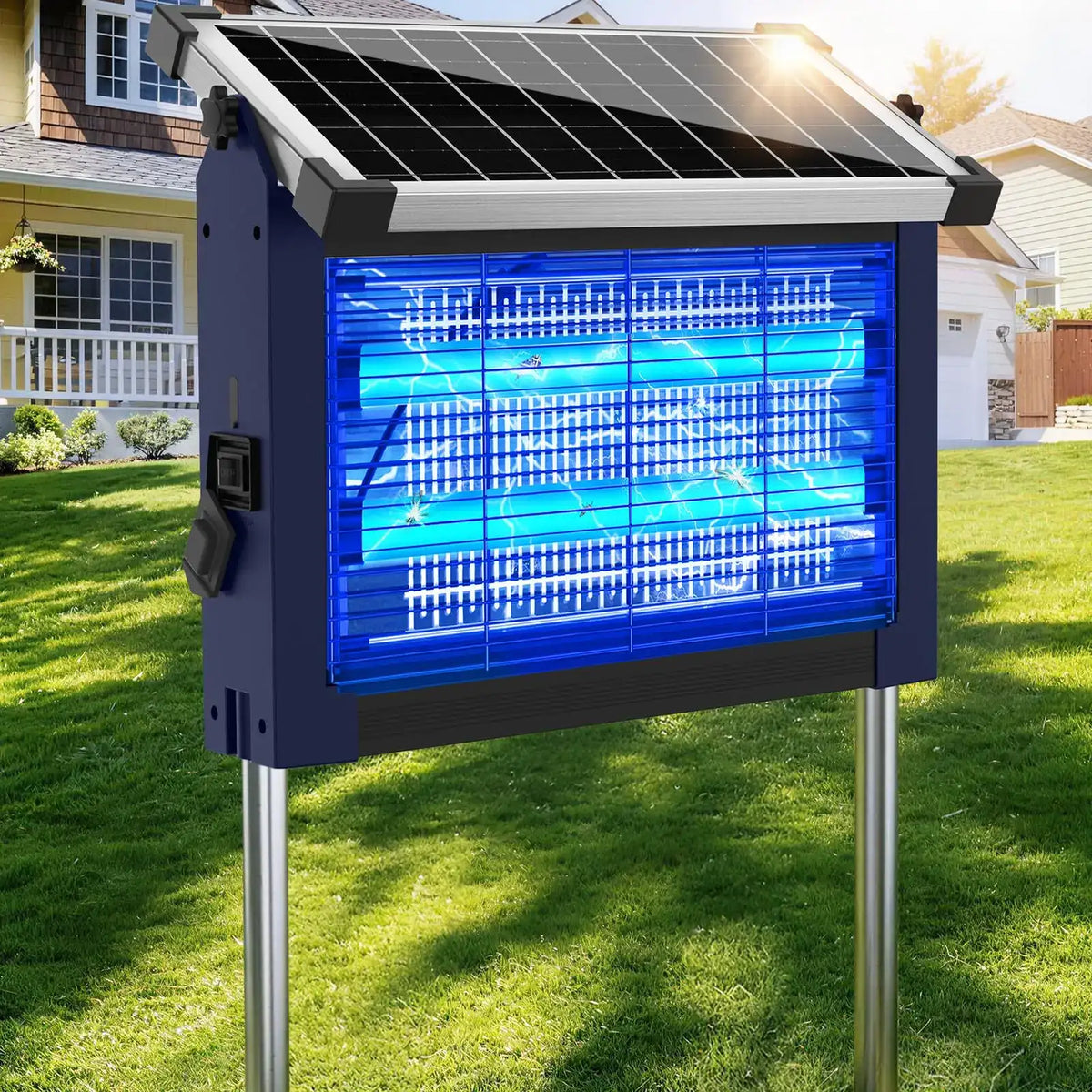 Anti-moustique solaire extérieur étanche, Destructeur d'insectes sans fil haute puissance 4500V, Rechargeable double solaire et USB pour patio et jardin