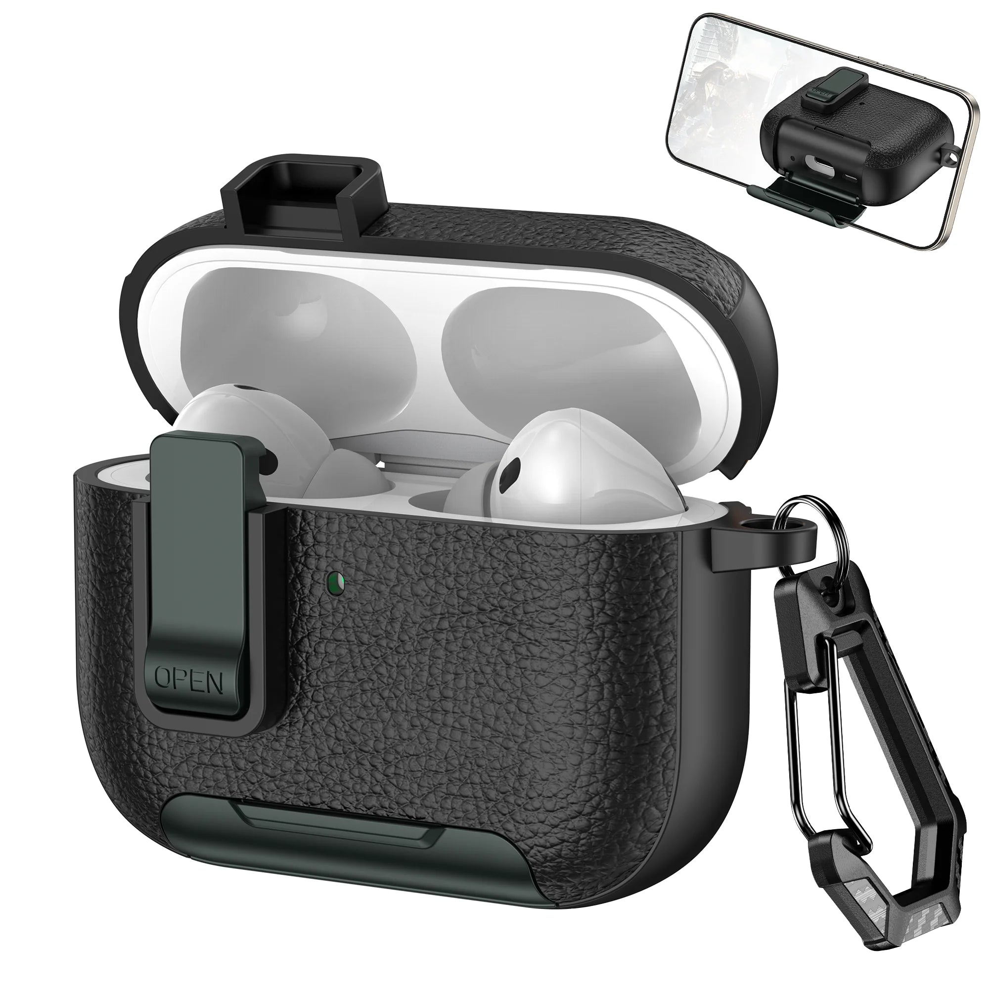 Nouvelle housse pour écouteurs AirPods Pro 3 3ème génération, étui de protection avec verrouillage sécurisé, support de téléphone invisible, coque en texture cuir