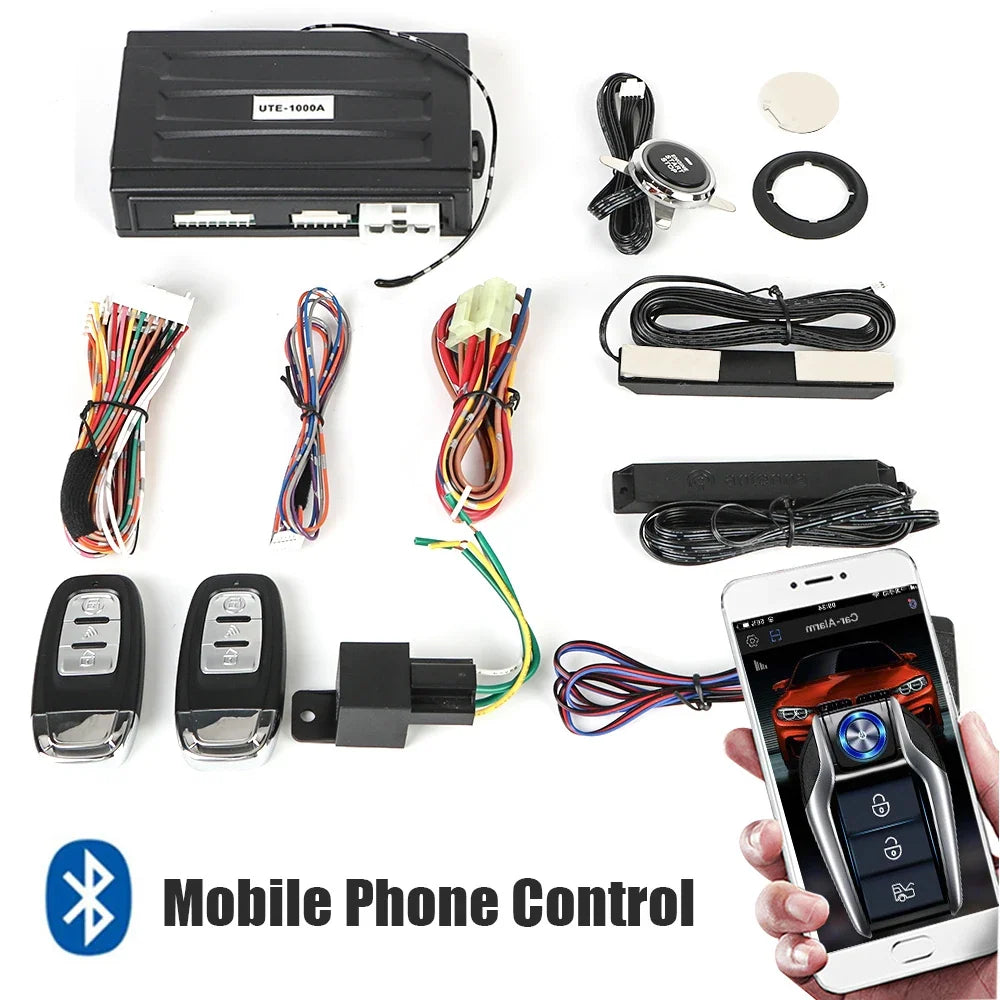 Car Start Stop Keyless Entry System Remote Start Kit Smartphone Control Universal One-button Start Push Systems