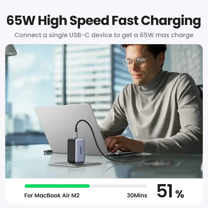 UGREEN 65W GaN 充電器 Quick Charge 4.0 3.0 Type-C PD 急速充電器 USB充電器 Macbook Pro ノートパソコン iPhone 16 15 15 Pro用