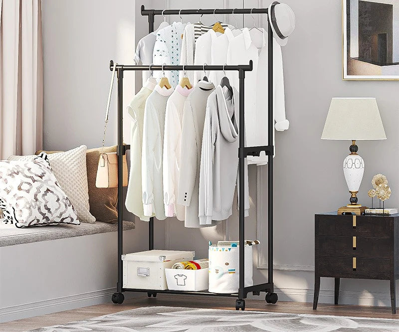Home simple floor-standing clothes drying rack storage rack shoe and hat rack household coat rack multi-functional mobile balcon