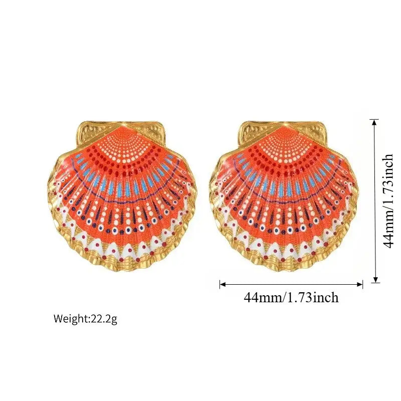 レオ | メタルペイントシェルピアス ステンレス レディース オーシャンシックジュエリー ゴールド 高品質 人気