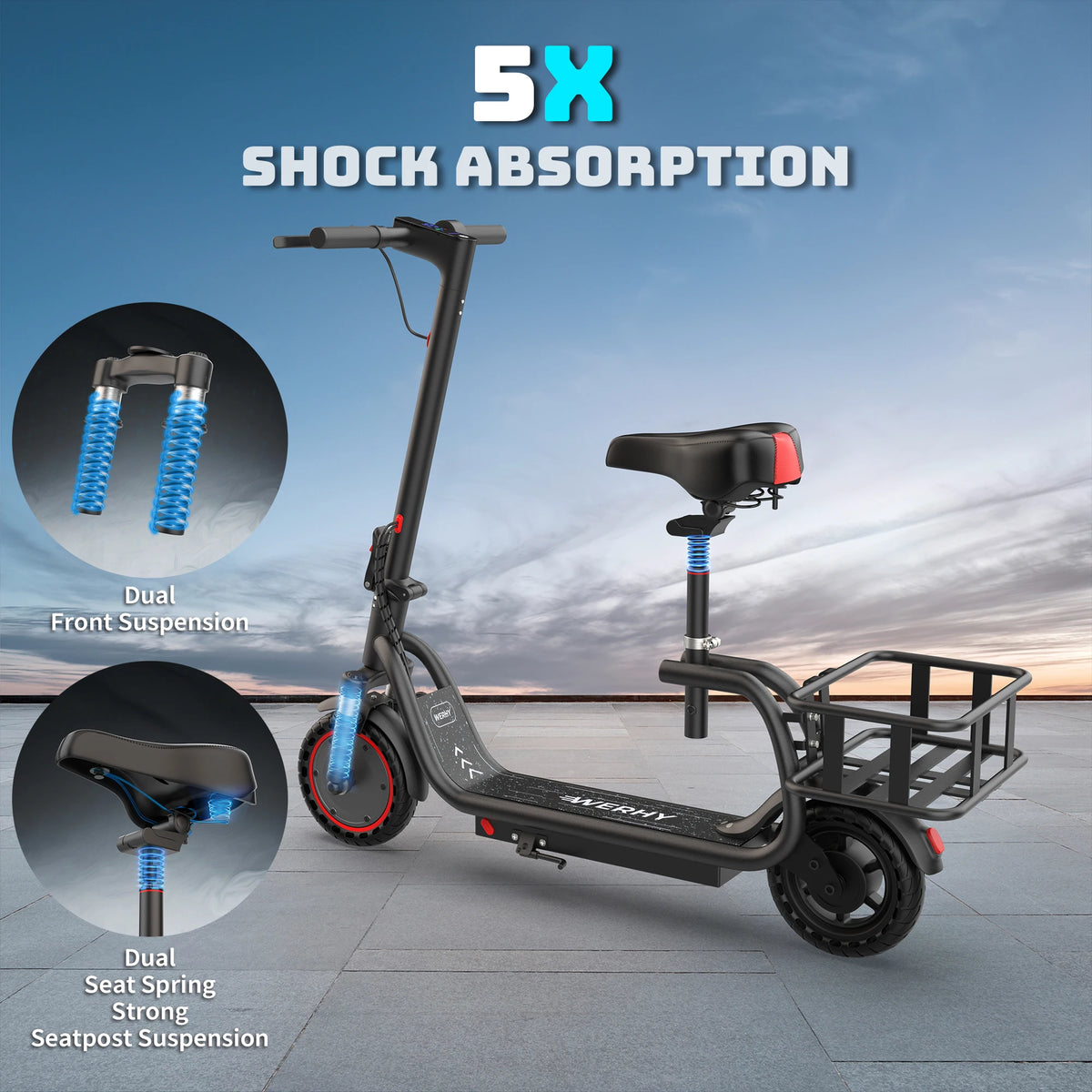 2026 New 8.5inch Electric Bicycle with basket 5.2AH Battery 17Miles Max Range 19MPH Max Speed Shock Absorption Foldable Adult Ebike