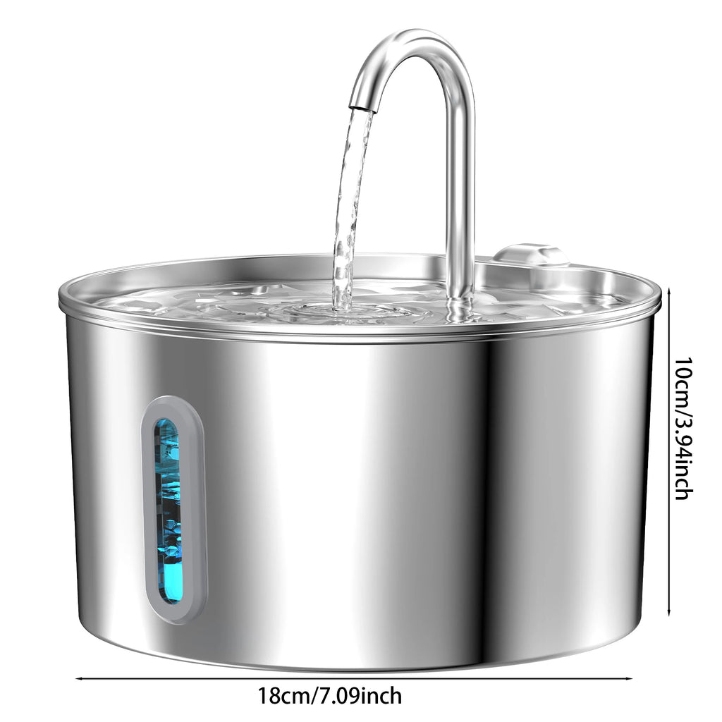 Fontaine à Eau Automatique pour Chat 2,2 L, Distributeur d'Eau en Acier Inoxydable pour Chiens, Pompe Ultra-silencieuse, Fontaine à Eau pour Plusieurs Animaux de Compagnie