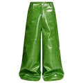 Mauroicardi Spring Autumn Cool Long Shiny Reflective Green PU Leather Wide Leg Pants for Men - Y2K Luxury Style