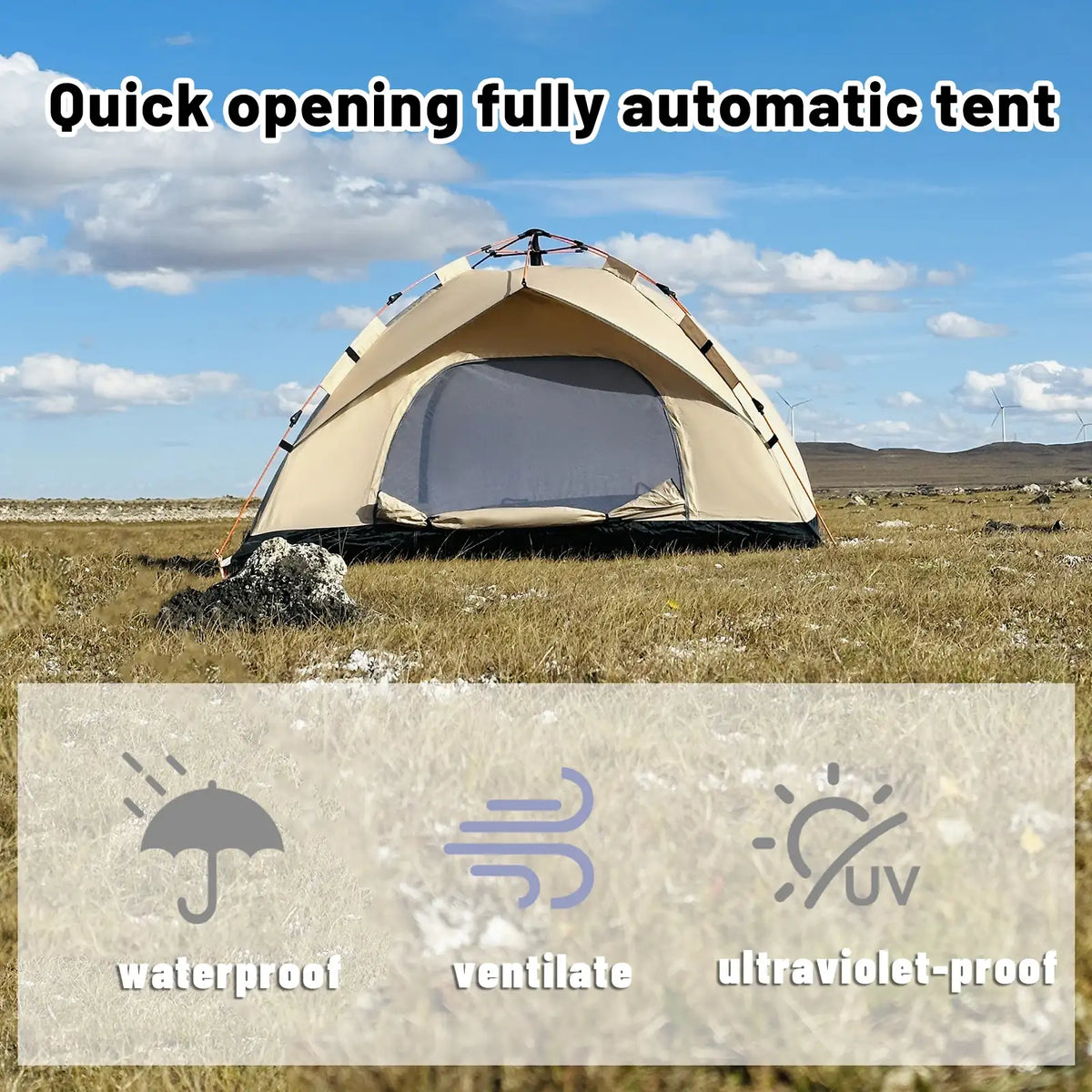 PAKICETUS automatisches Pop-up-Campingzelt für 2-4 Personen, sofort und schnell aufstellbares, tragbares winddichtes Zelt, leichtes Trekking-Zelt für Outdoor-Reisen, Wanderungen und Picknicks