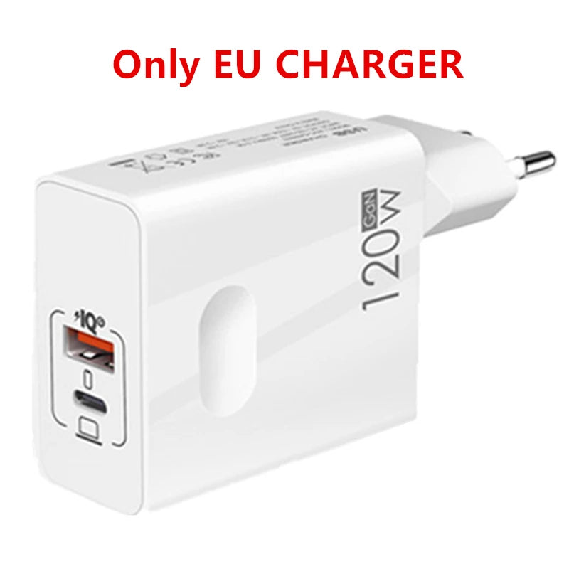 Chargeur rapide 120W Câble USB Type C PD Charge rapide Adaptateur Quick Charge 3.0 Pour iPhone Xiaomi Samsung Oneplus Pixel Téléphones portables