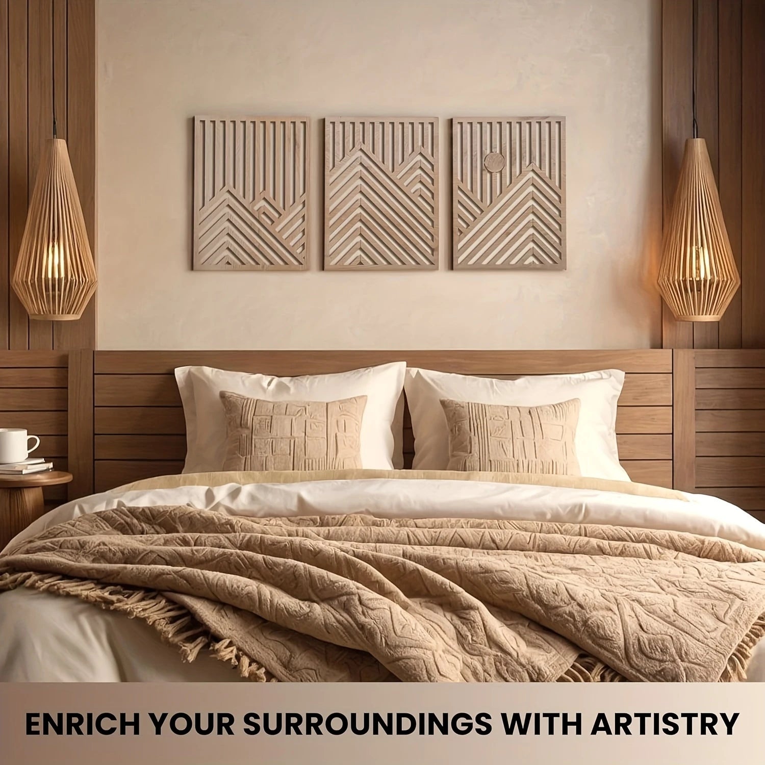 3pcs 2D Flat Retro Wood Art Wall Decoration Pine Sun Elements Home style Living Room Bedroom Office Large mural Easy To Install