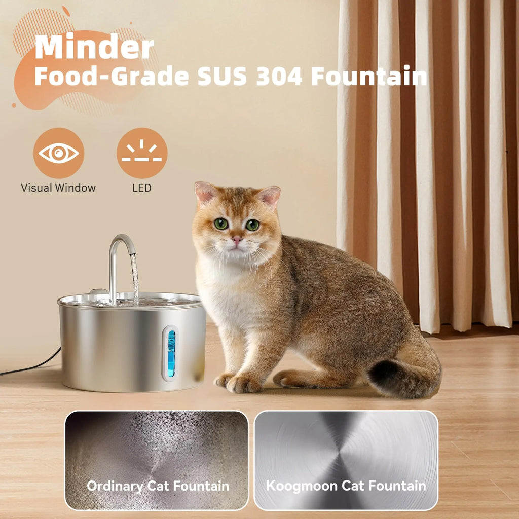 Fontaine à Eau Automatique pour Chat 2,2 L, Distributeur d'Eau en Acier Inoxydable pour Chiens, Pompe Ultra-silencieuse, Fontaine à Eau pour Plusieurs Animaux de Compagnie