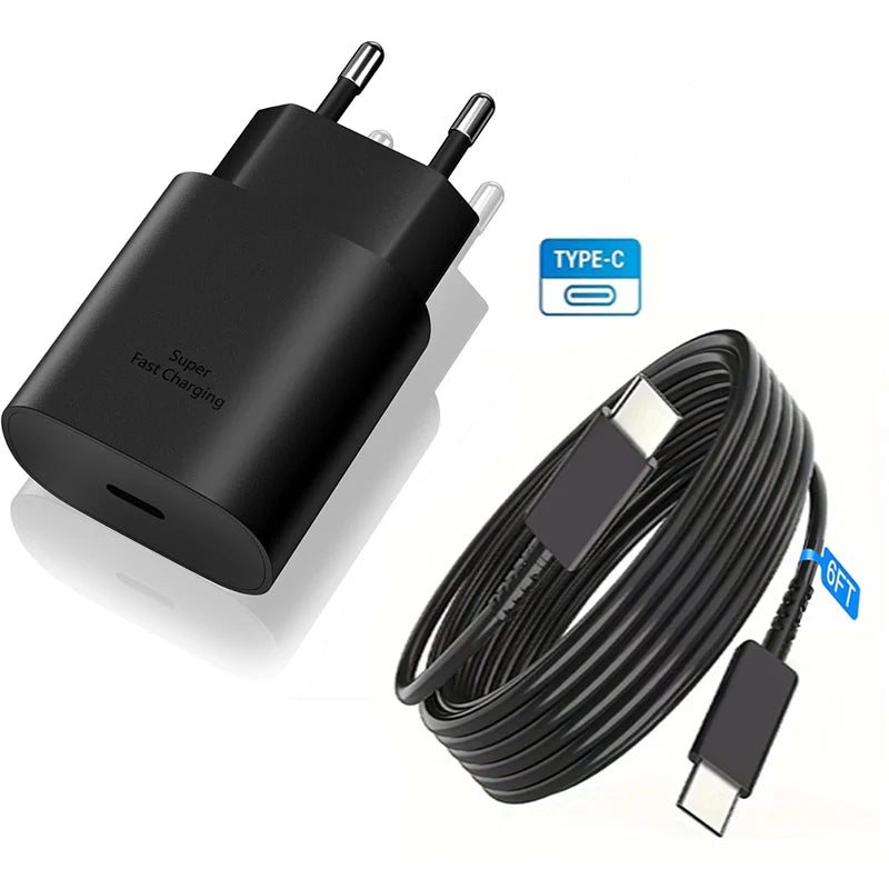Chargeur mural 25W USB C PD Super Rapide Adaptateur secteur USB C vers câble de charge rapide USB C pour Samsung Galaxy S22 S21 S20 Note10