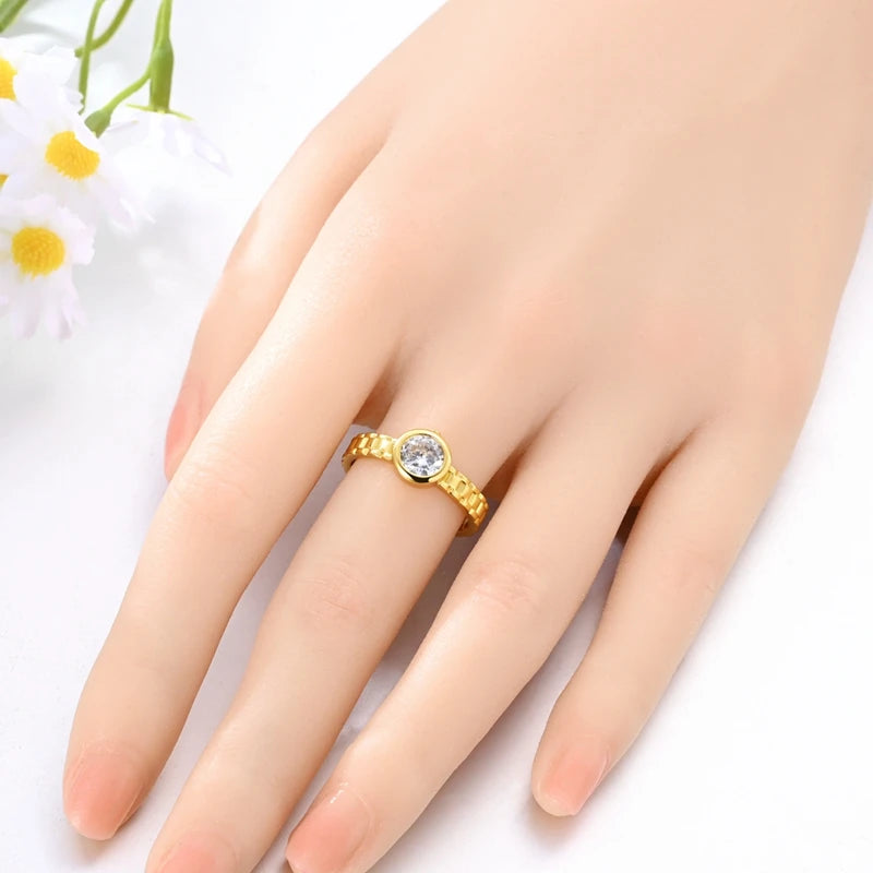 Original 925 Sterling Silver Sparkling Golden Star Firefly Moon Ring For Women Girls Jewelry Birthday Anniversary Gifts