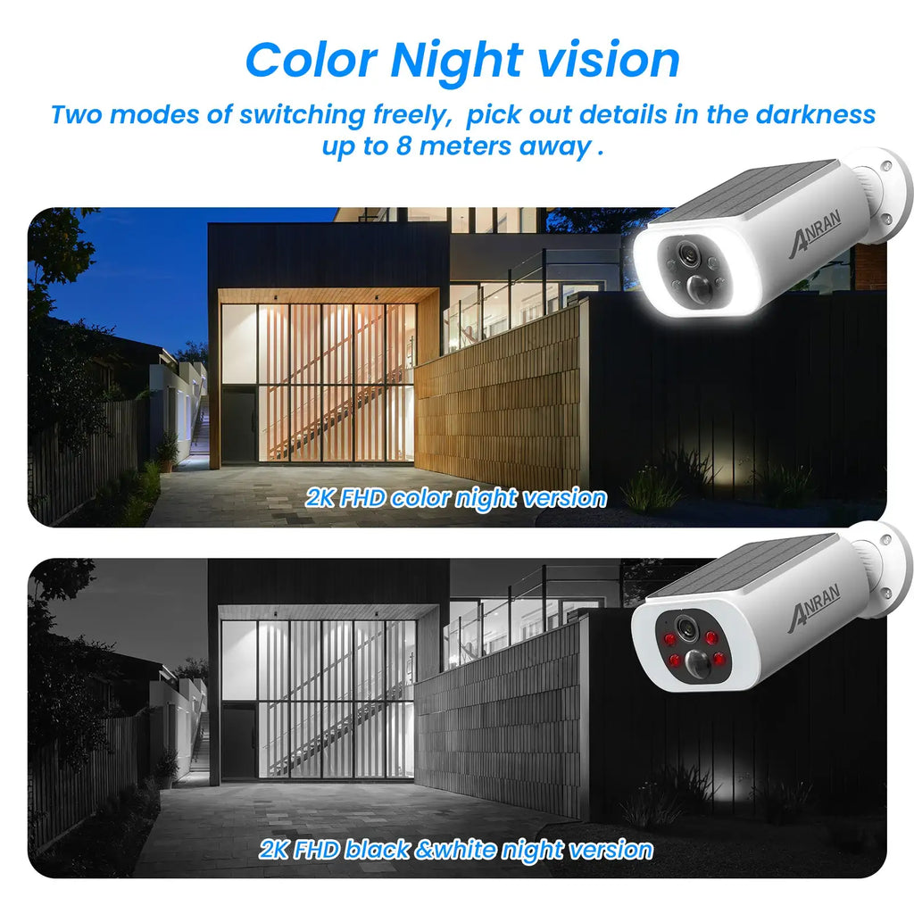 Cámara de seguridad solar ANRAN 2K de 3/5 MP, cámara inalámbrica para exteriores con Wi-Fi 2.4G, cámara con batería, foco, visión nocturna a color, no se puede añadir a NVR