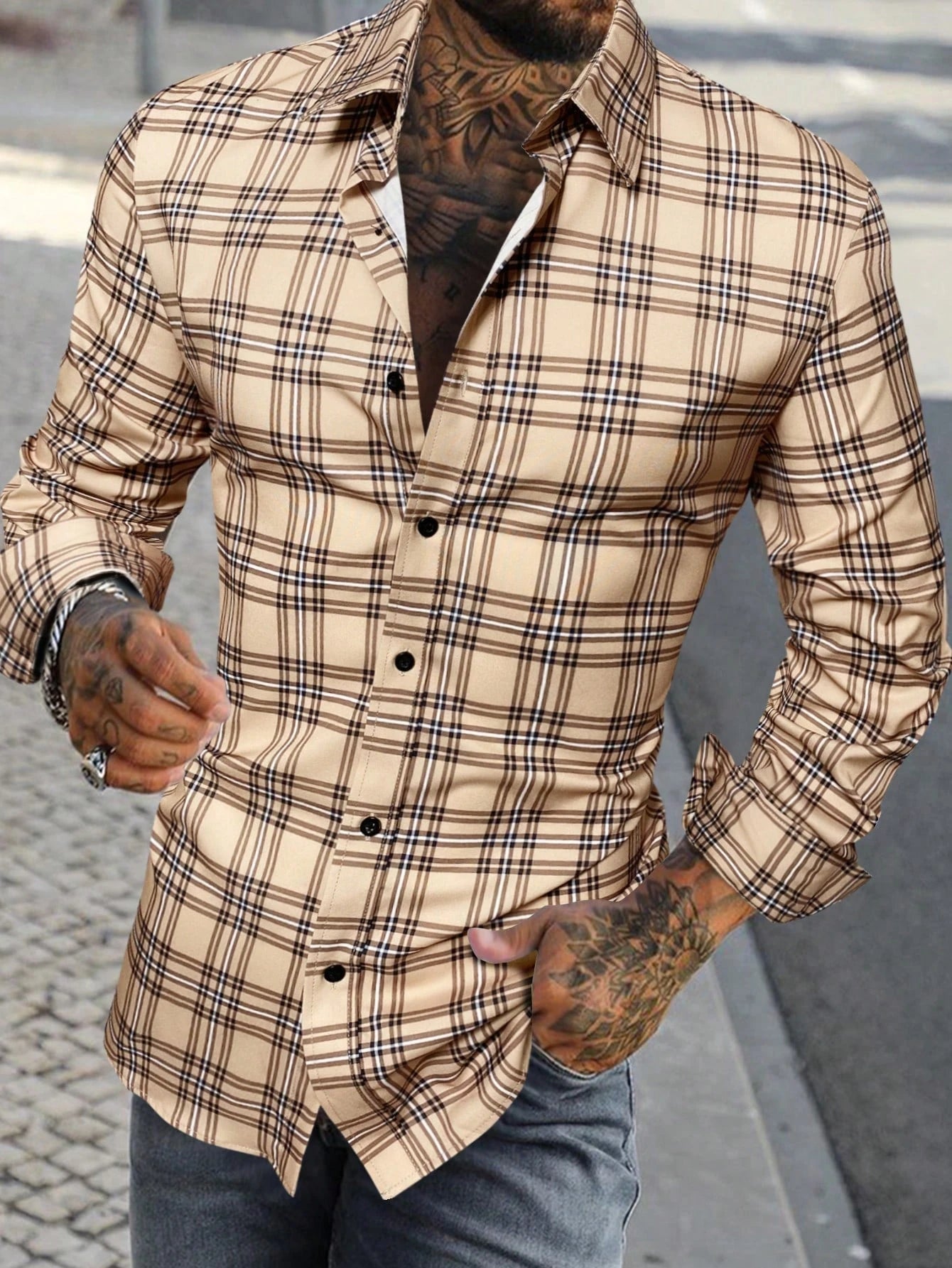 Chemises à manches longues pour hommes Chemises décontractées à carreaux multicolores Chemises rétro Chemises à manches longues d'automne et d'été