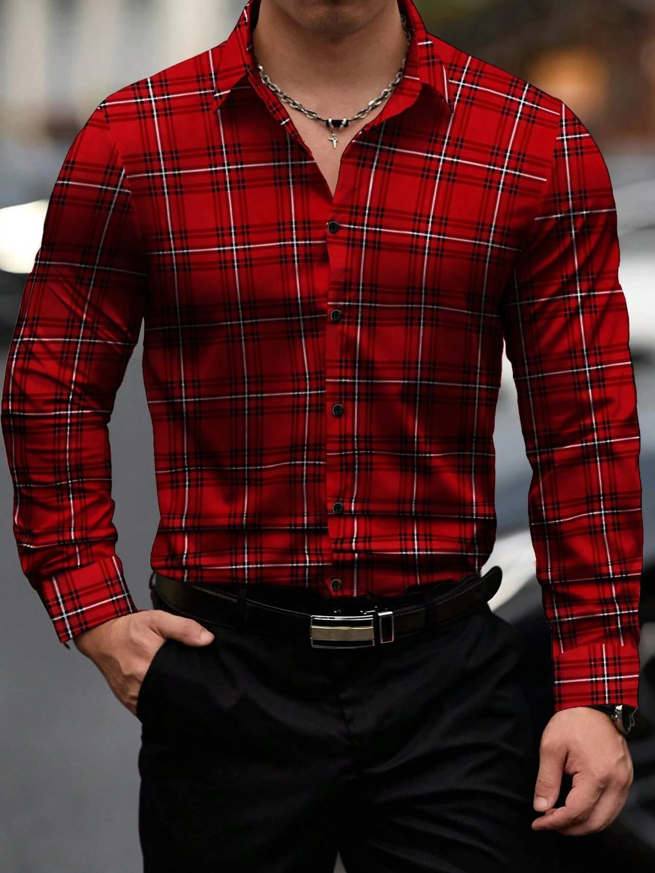 Chemises à manches longues pour hommes Chemises décontractées à carreaux multicolores Chemises rétro Chemises à manches longues d'automne et d'été