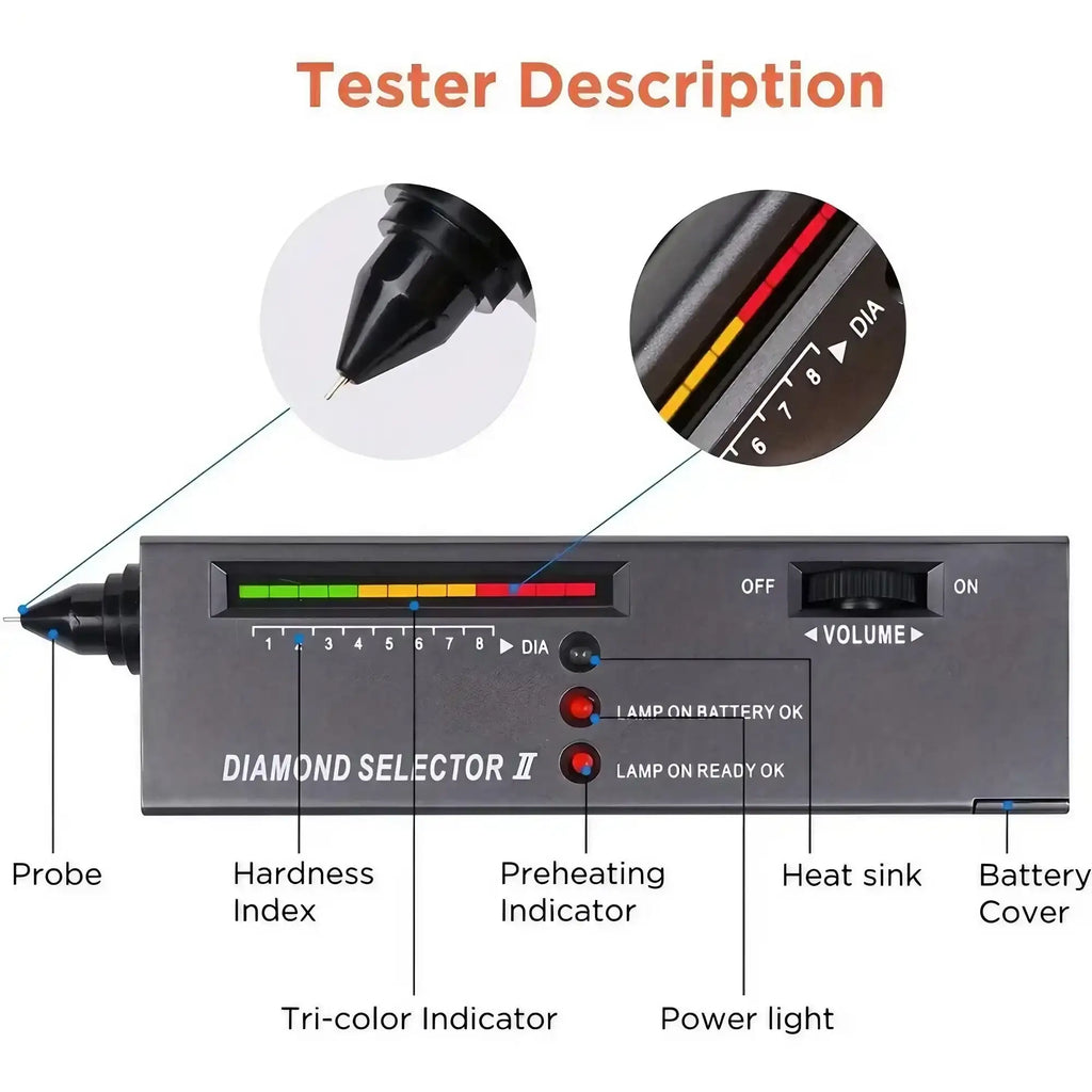 Probador de diamantes profesional, herramienta portátil de conductividad térmica para verificar la autenticidad de diamantes, jadeíta y jade, detector selector de gemas de alta precisión con indicador acústico