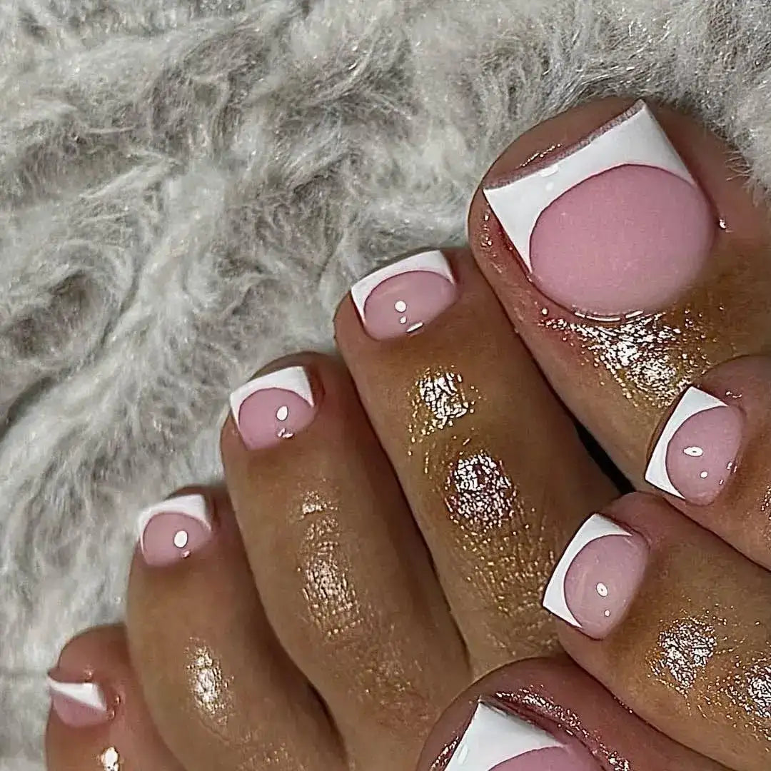 120pcs Short Square False Toe Nail Tips Pink French Soft Gel Press On Toenails White Edge Fake Toe nails Full Cover Toe Nail Tip