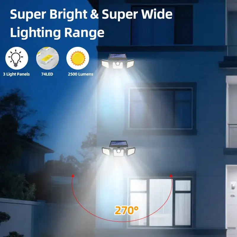 Solar-Wandleuchte für den Außenbereich mit 3 bewegungsgesteuerten Leuchten, verstellbar, wasserdicht, solarbetrieben, Sicherheitslampe und Strahler für Garten, Terrasse und Wege