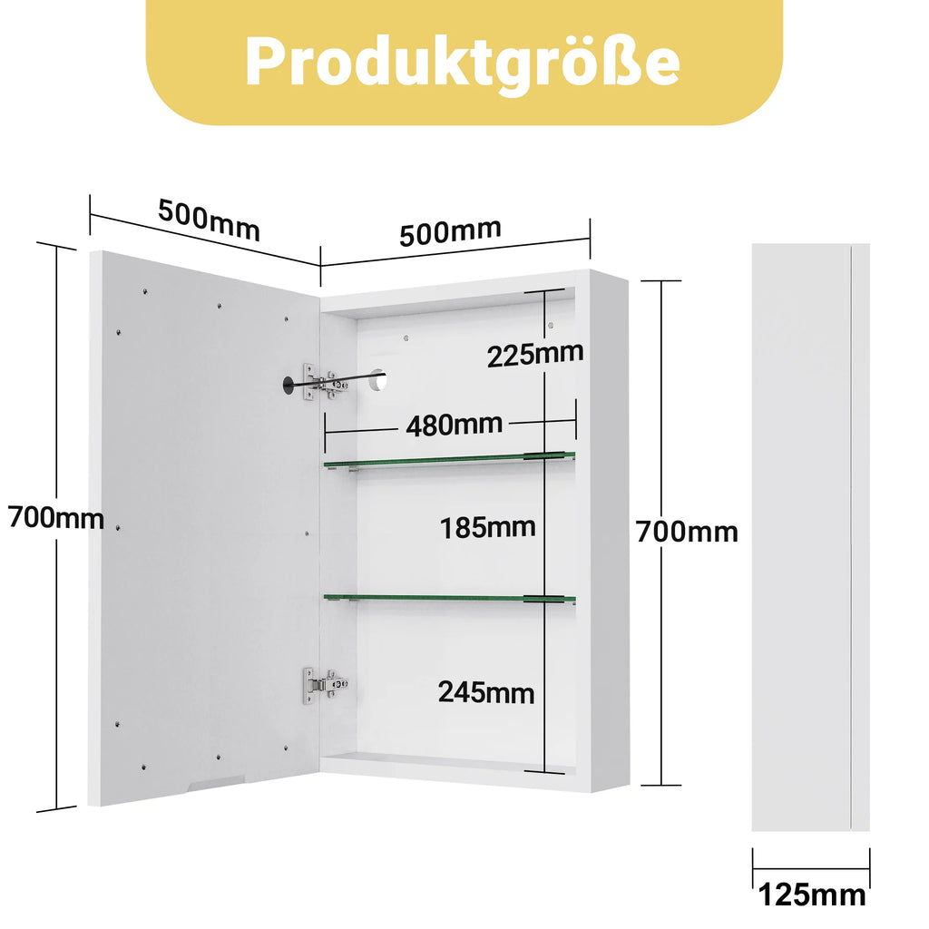 Rosahqnda LED Mirror cabinet for bathroom anti-fog bathroom mirror cabinet, 3 color temperature dimmable，white