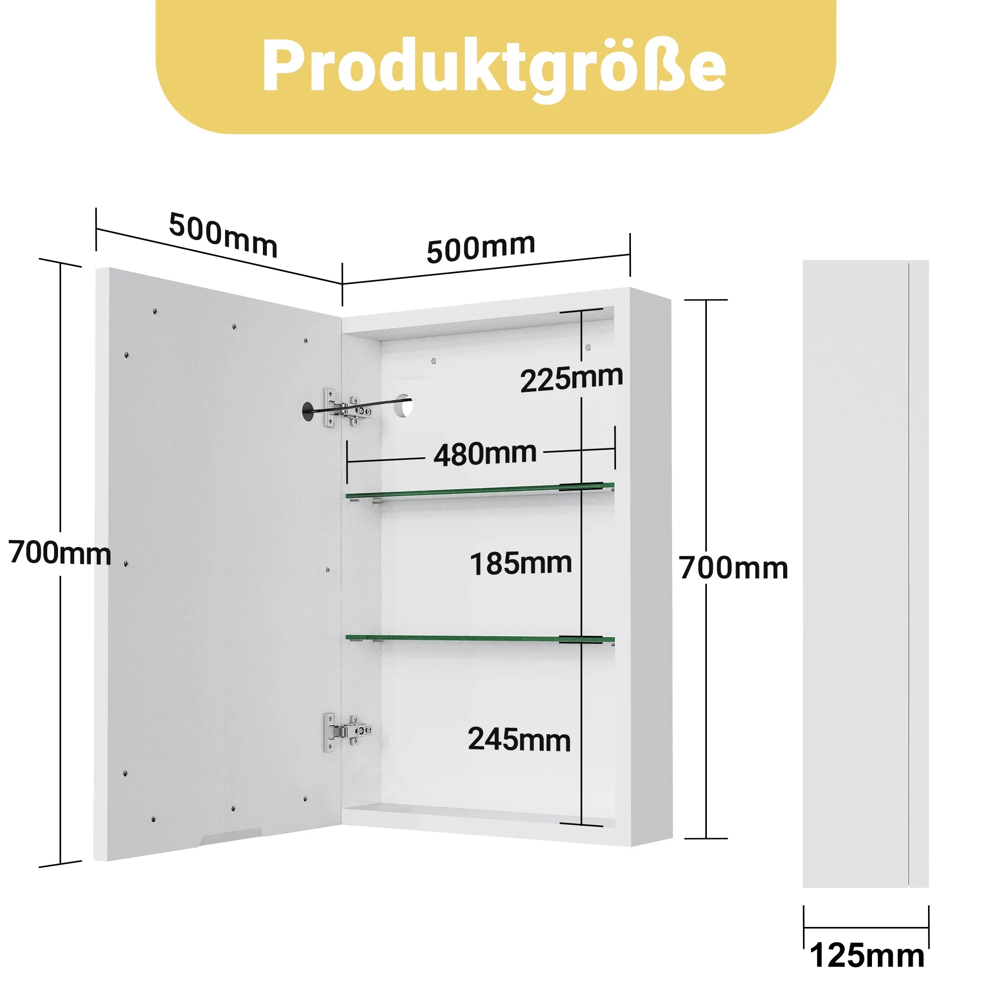 Rosahqnda LED Mirror cabinet for bathroom anti-fog bathroom mirror cabinet, 3 color temperature dimmable，white