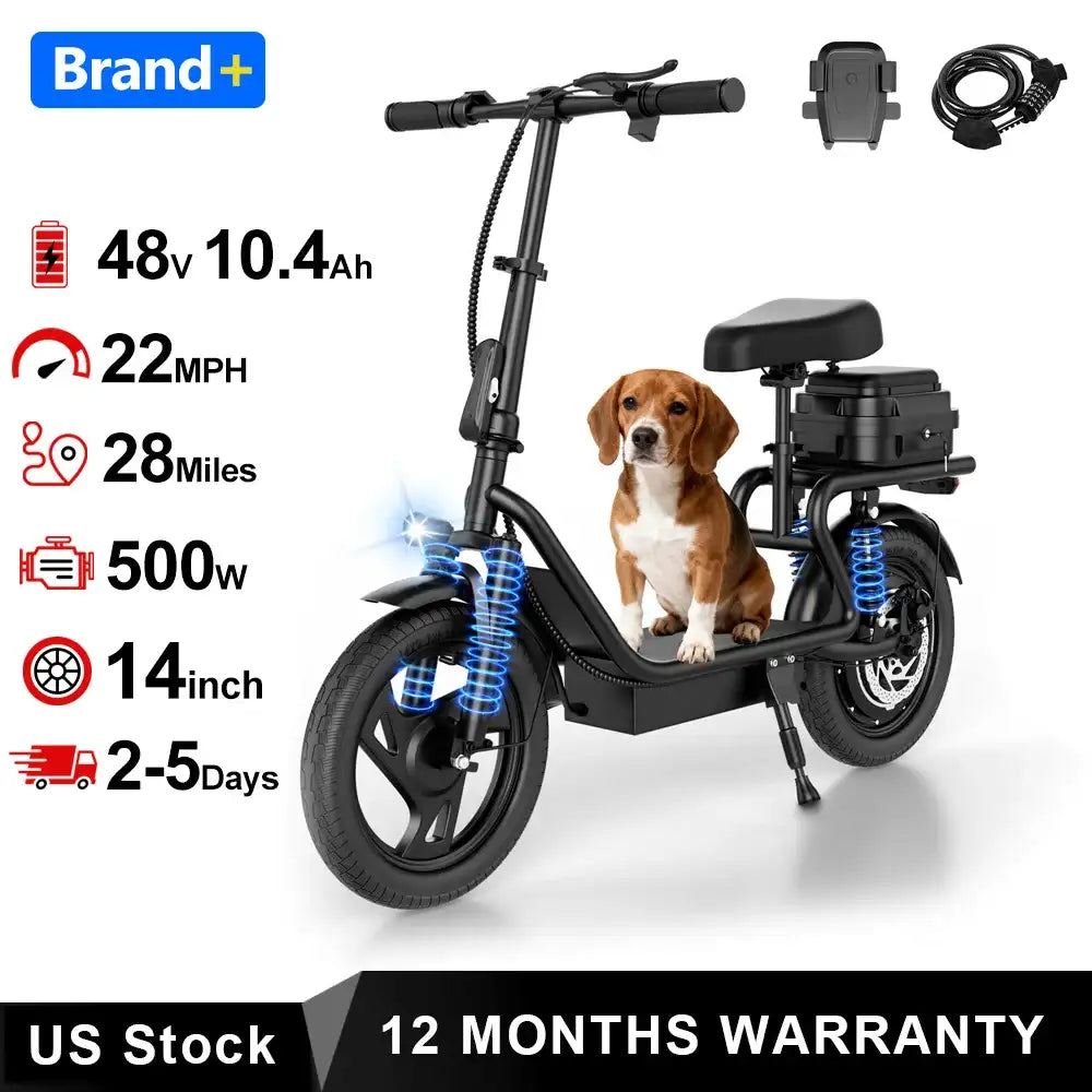 2026 New 8.5inch Electric Bicycle with basket 5.2AH Battery 17Miles Max Range 19MPH Max Speed Shock Absorption Foldable Adult Ebike