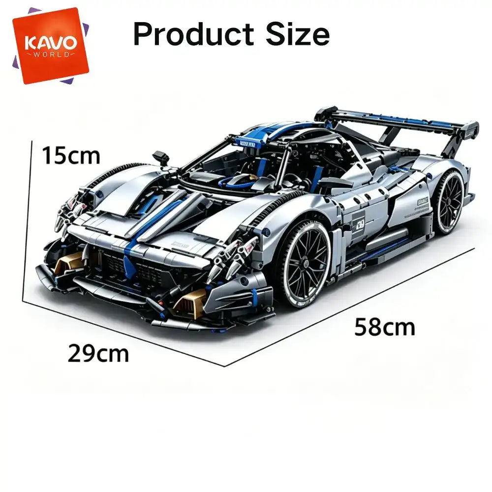 KAVOWORLD Set de construcción de coche de carreras a escala 1:8, modelo STEM de bricolaje de 3526 piezas con motor y alerón de pista