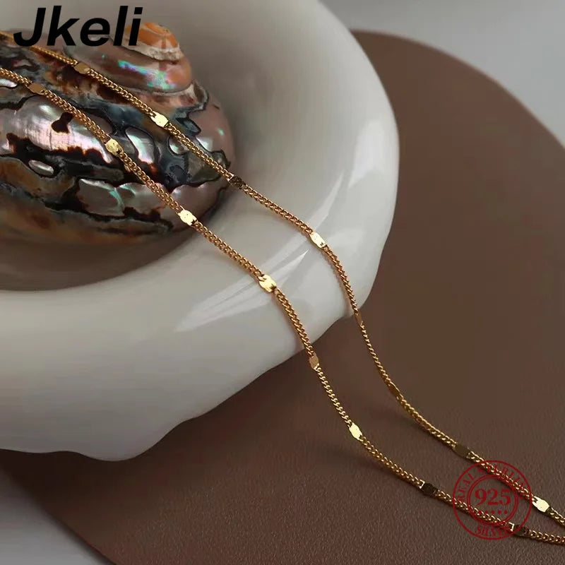 Jkeli  real 925 silver necklace women's sterling silver collarbone chain necklace glitter chain necklace silver jewelry